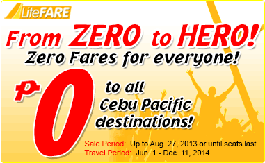 Cebu bán vé 0 USD cho nửa cuối năm 2014